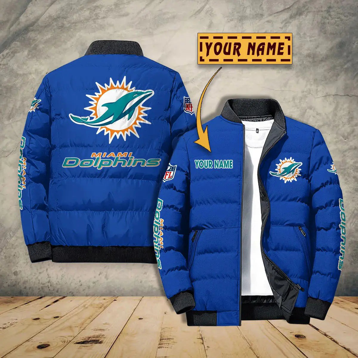 Miami Dolphins New Personalized Winter Puffer Jacket AZBTPFKJ000026