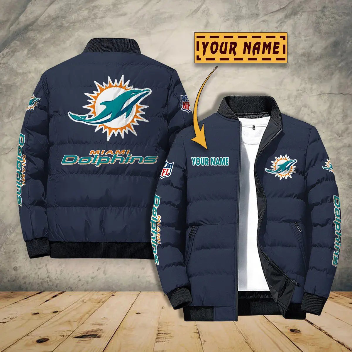 Miami Dolphins New Personalized Winter Puffer Jacket AZBTPFKJ000026