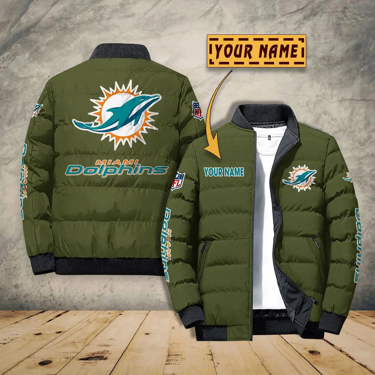 Miami Dolphins New Personalized Winter Puffer Jacket AZBTPFKJ000026