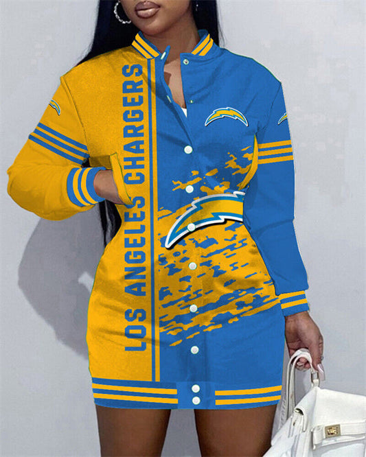 Los Angeles Chargers Women Button Down Jacket Dress AZBTBDJD000037