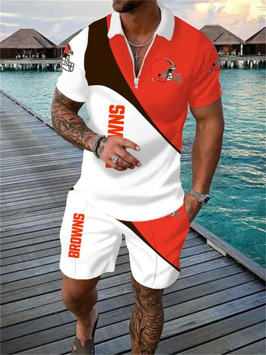Cleveland Browns Zip Polo Shirt And Shorts Men AZPLZ056