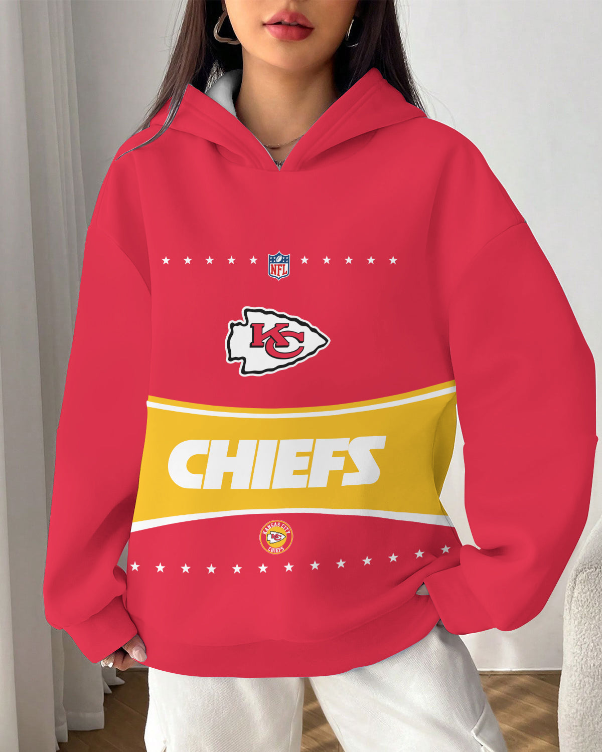 Kansas City Chiefs Printed Hooded Pocket Pullover Hoodie AZBTPH000050
