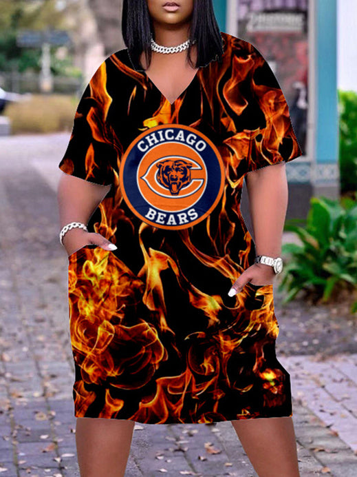 Chicago Bears V-neck Casual Pocket Dress Limited Edition AZBTVCPD000263