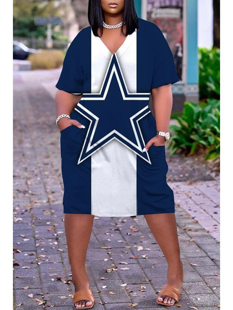 Dallas Cowboys V-neck Casual Pocket Dress Limited Edition AZBTVCPD000474