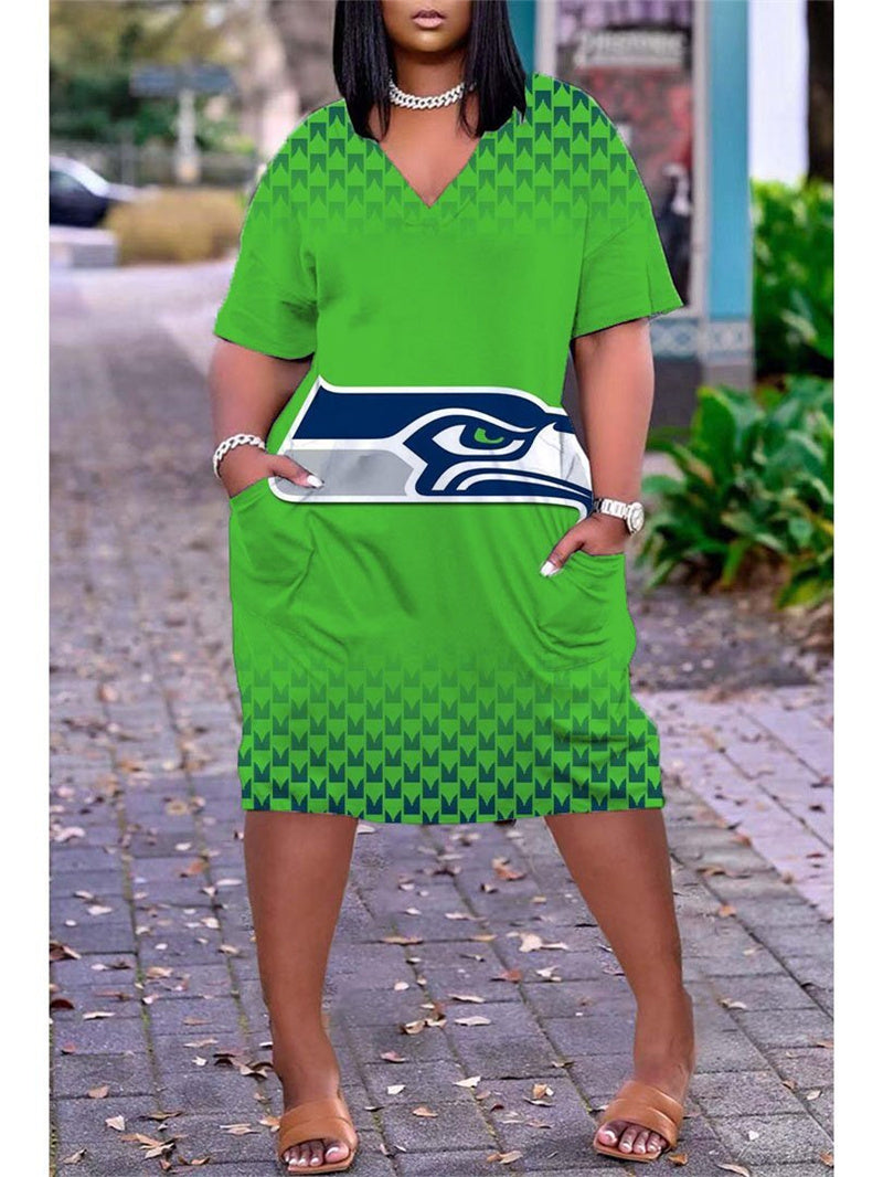 Seattle Seahawks V-neck Casual Pocket Dress Limited Edition AZBTVCPD000398