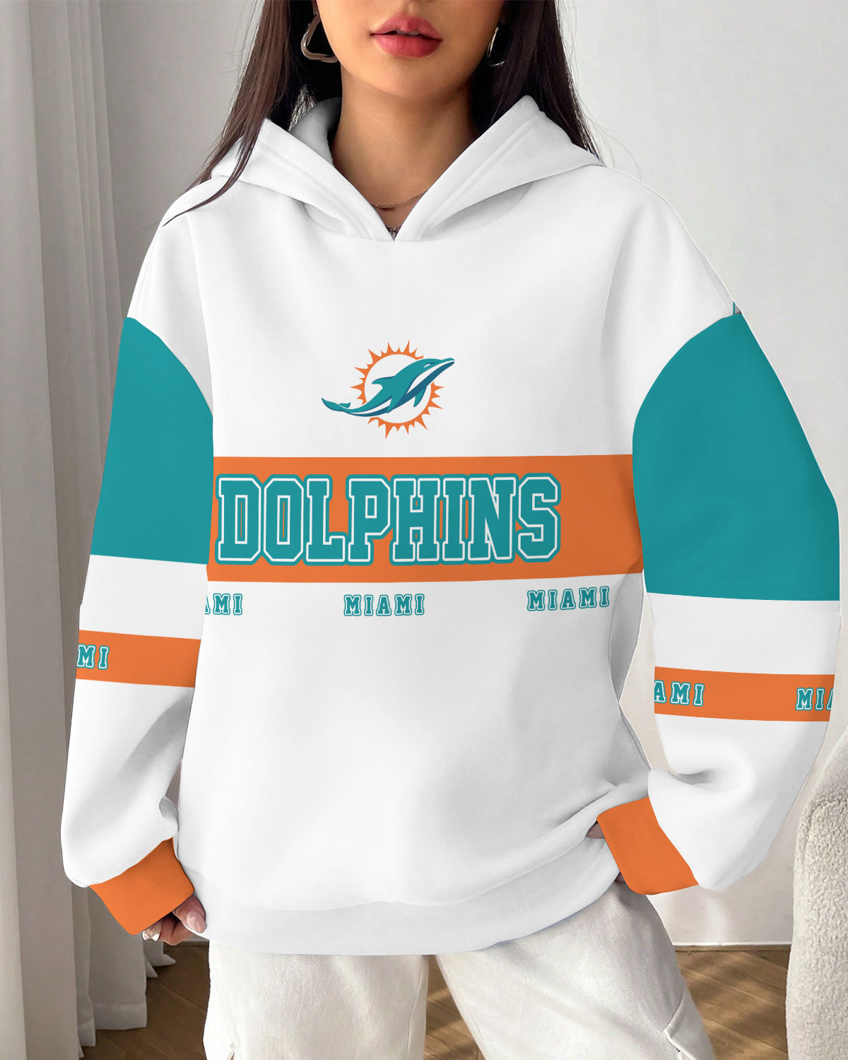 Miami Dolphins Printed Hooded Pocket Pullover Hoodie AZBTPH000109
