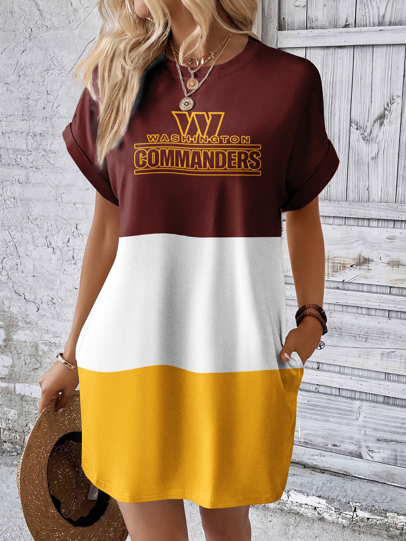 Washington Commanders Women Hidden Pocket Batwing Casual Dress AZDDBWCD000047