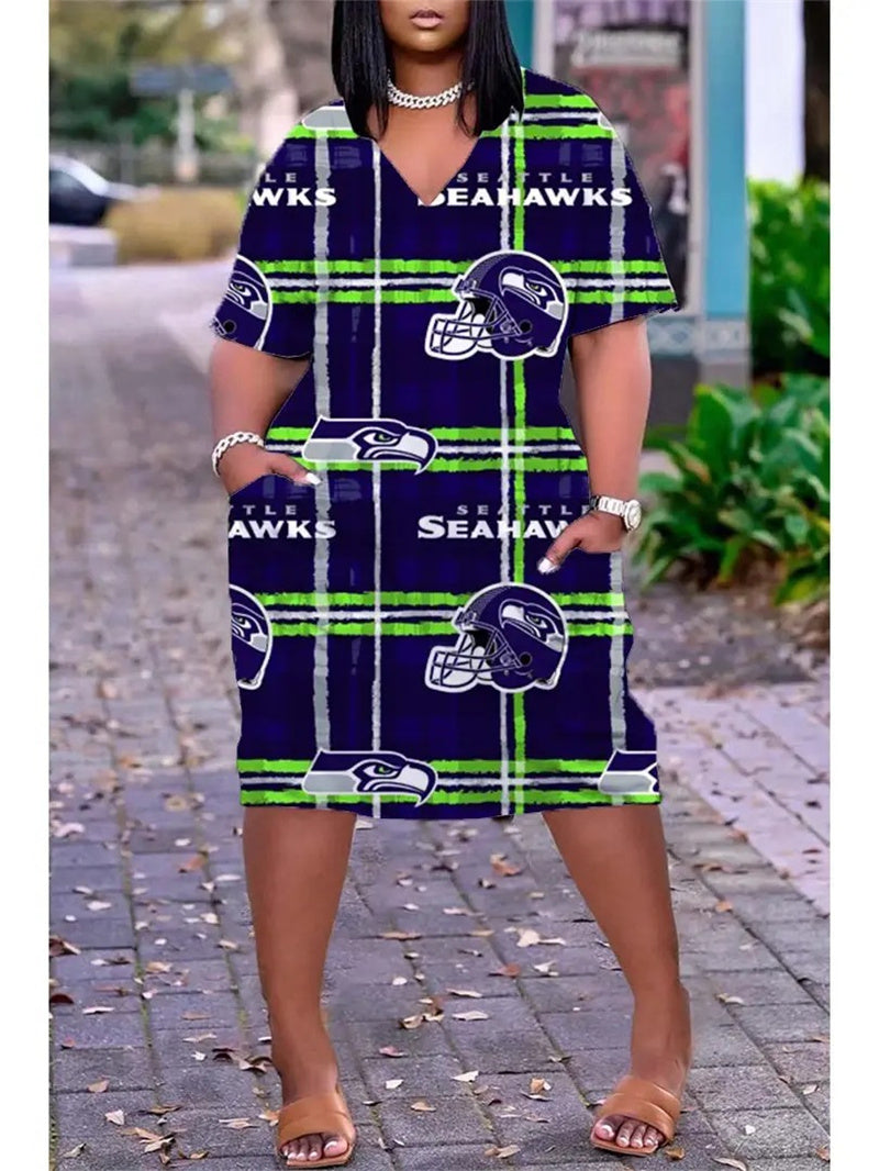 Seattle Seahawks V-neck Casual Pocket Dress Limited Edition AZBTVCPD000171