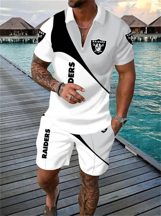 Las Vegas Raiders Zip Polo Shirt And Shorts Men AZPLZ007