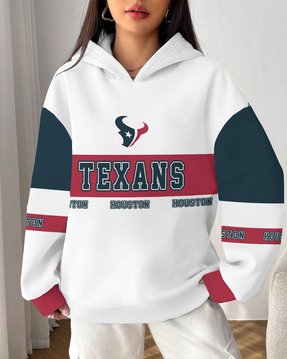 Houston Texans Printed Hooded Pocket Pullover Hoodie AZBTPH000114