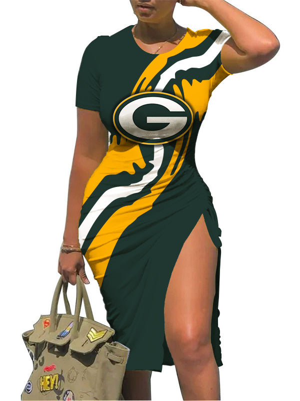 Green Bay Packers Slit Bodycon Dress  AZBTSBD000088