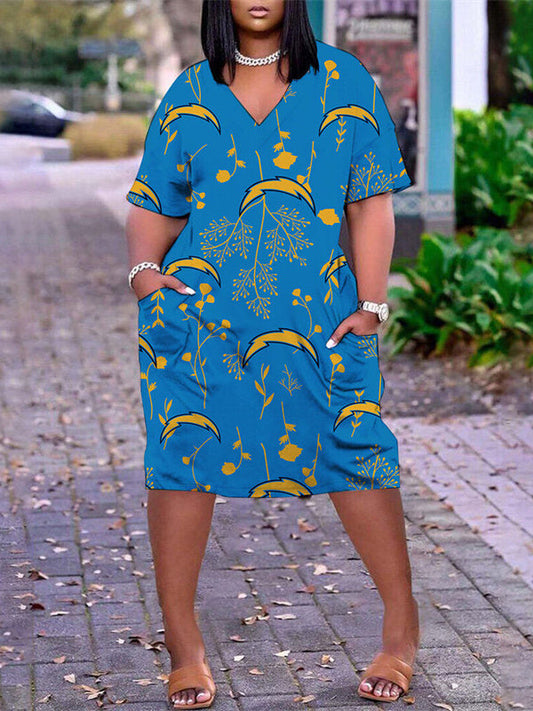 Los Angeles Chargers V-neck Casual Pocket Dress Limited Edition AZBTVCPD000280
