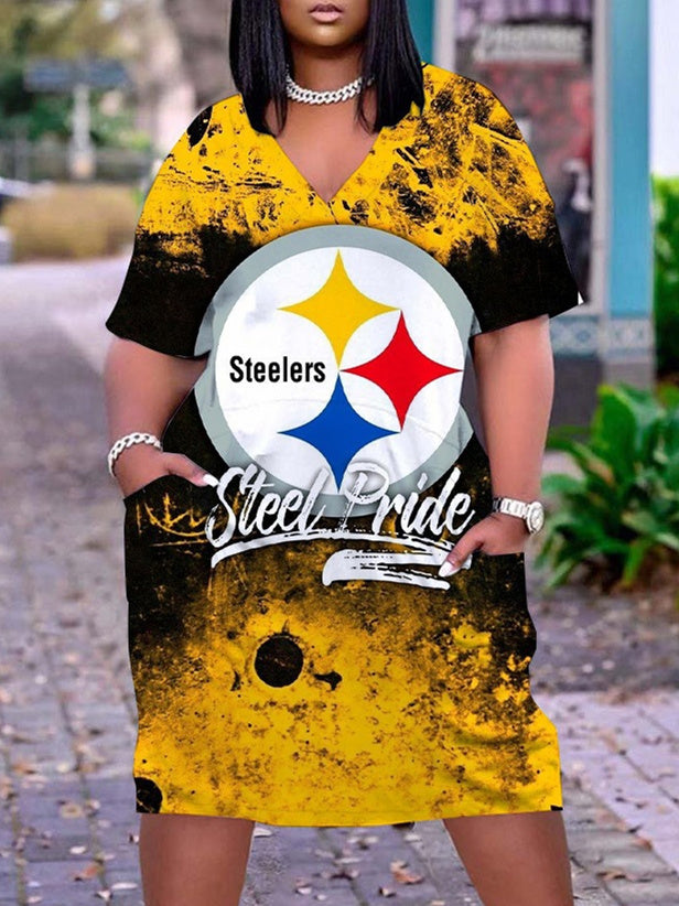 Pittsburgh Steelers V-neck Casual Pocket Dress Limited Edition AZBTVCPD000333