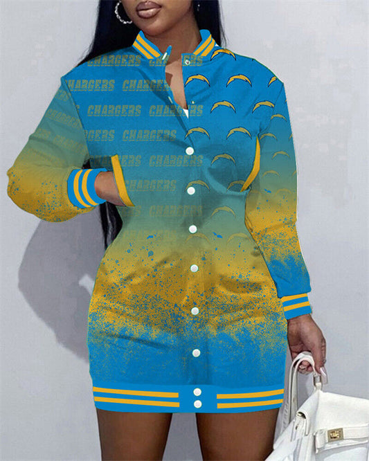 Los Angeles Chargers Women Button Down Jacket Dress AZBTBDJD000207