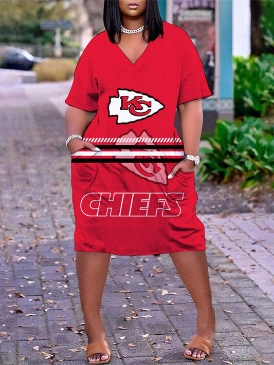 Kansas City Chiefs V-neck Casual Pocket Dress Limited Edition AZBTVCPD000009