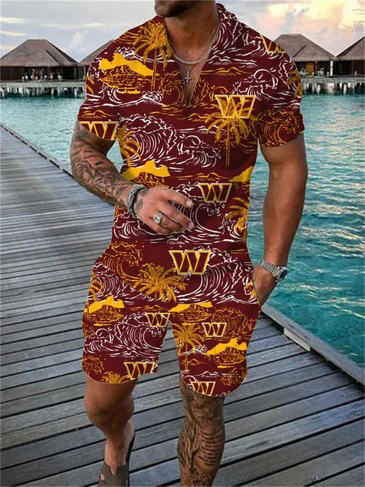Washington Commanders Zip Polo Shirt And Shorts Men AZPLZ235