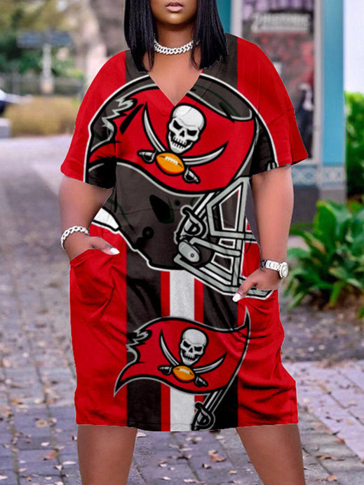 Tampa Bay Buccaneers V-neck Casual Pocket Dress Limited Edition AZBTVCPD000035