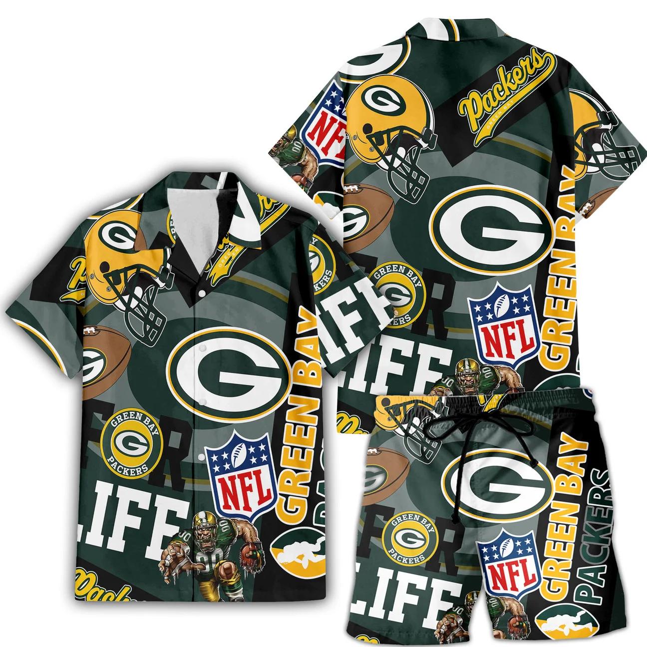 Green Bay Packers Custom Limited Edition For Life Hawaiian Shirt and Shorts AZHAHWSS000277