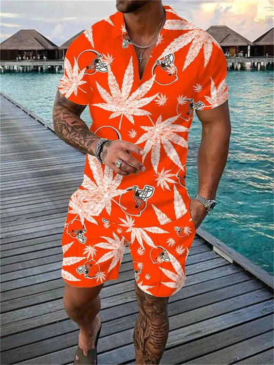 Cleveland Browns Zip Polo Shirt And Shorts Men AZPLZ264