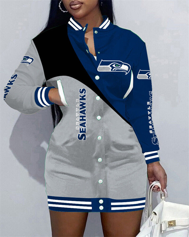 Seattle Seahawks Women Button Down Jacket Dress AZBTBDJD000129