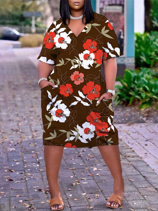Cleveland Browns V-neck Casual Pocket Dress Limited Edition AZBTVCPD000389