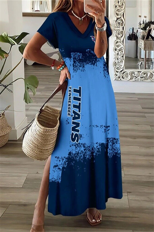 Tennessee Titans V-Neck Side Slit Long Dress AZBTVSD000398