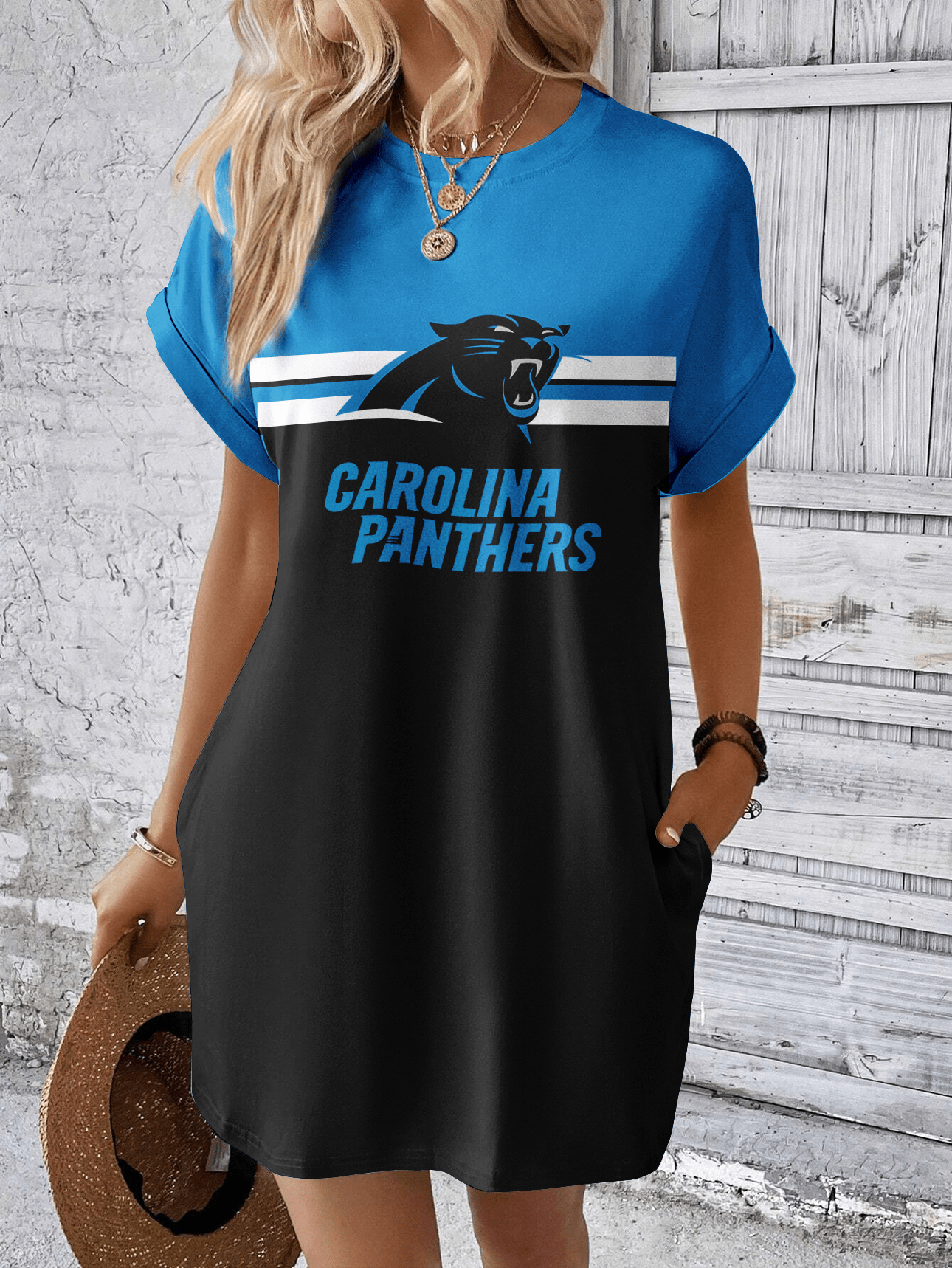 Carolina Panthers Women Hidden Pocket Batwing Casual Dress AZDDBWCD000022