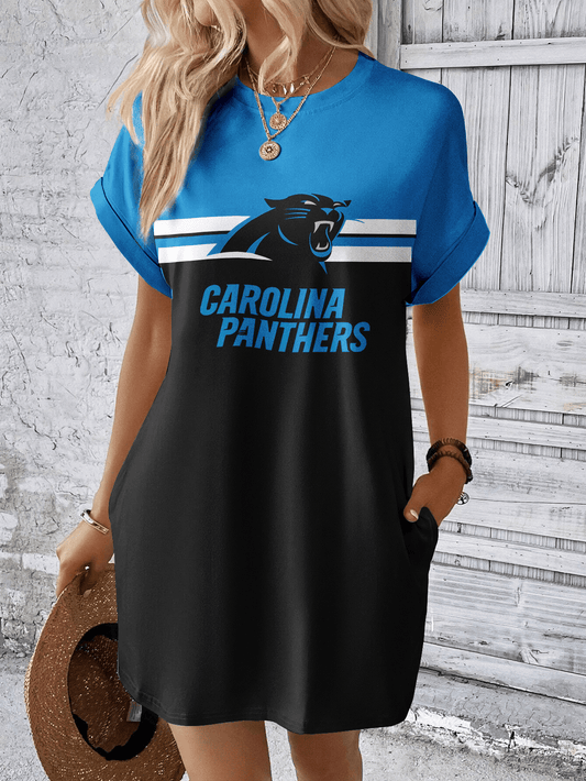 Carolina Panthers Women Hidden Pocket Batwing Casual Dress AZDDBWCD000022