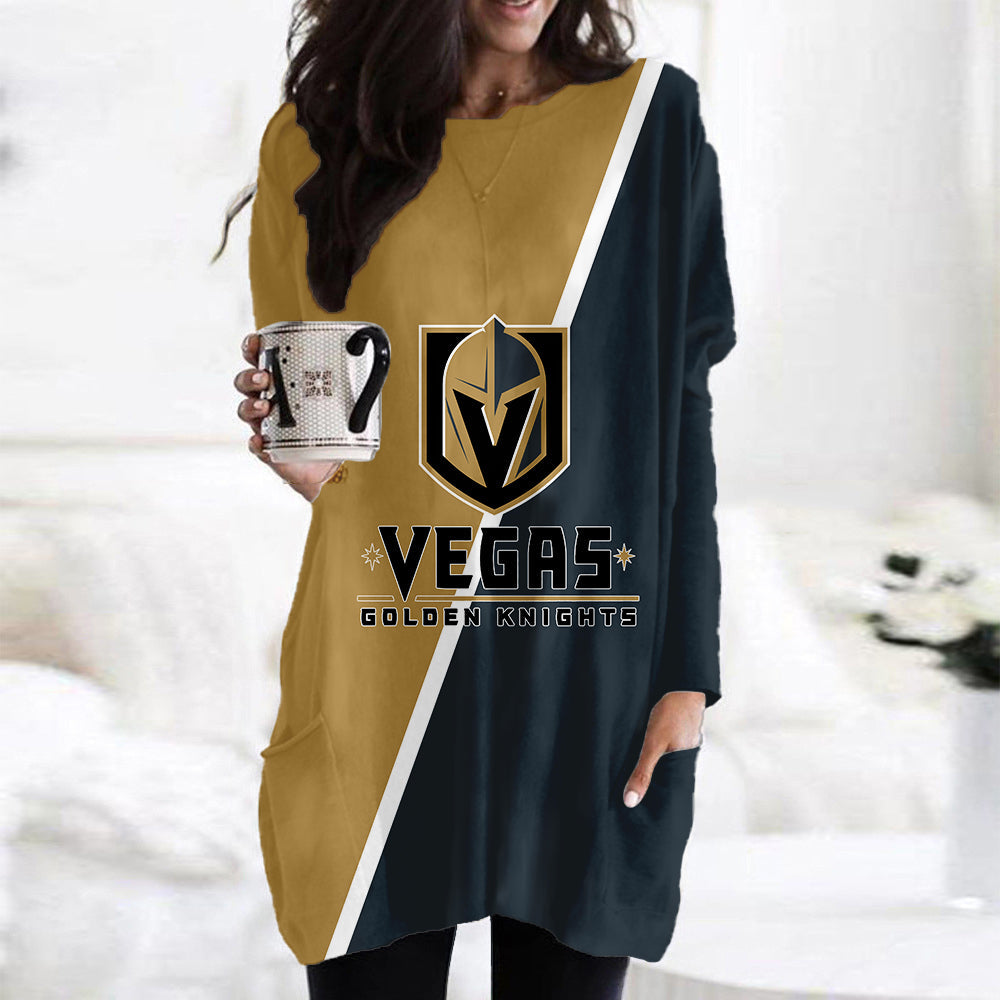 Vegas Golden Knights Casual Long Sleeve Pocket Dress AZBTLSPD000093
