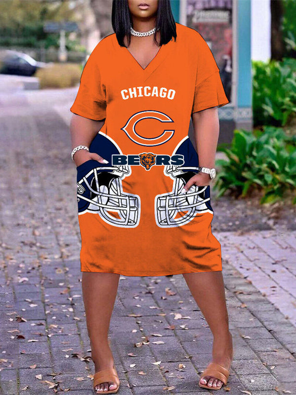 Chicago Bears V-neck Casual Pocket Dress Limited Edition AZBTVCPD000266