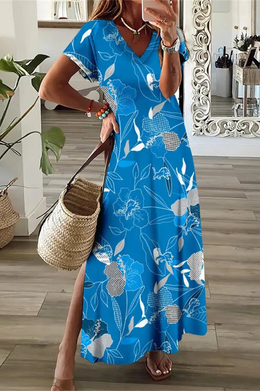 Detroit Lions V-Neck Side Slit Long Dress AZBTVSD000278