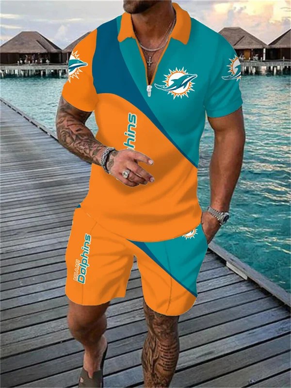 Miami Dolphins Zip Polo Shirt And Shorts Men AZPLZ009