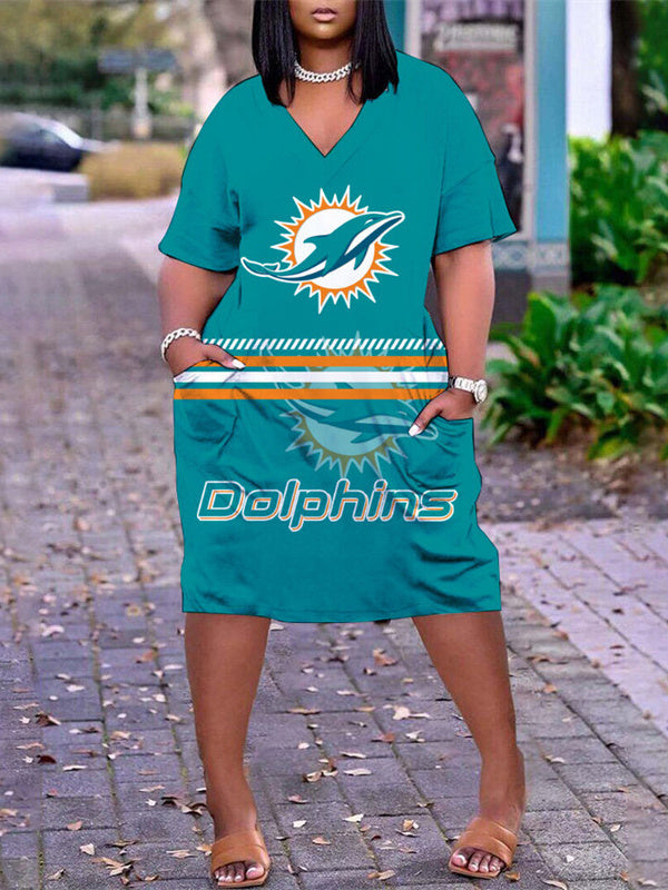 Miami Dolphins V-neck Casual Pocket Dress Limited Edition AZBTVCPD000442