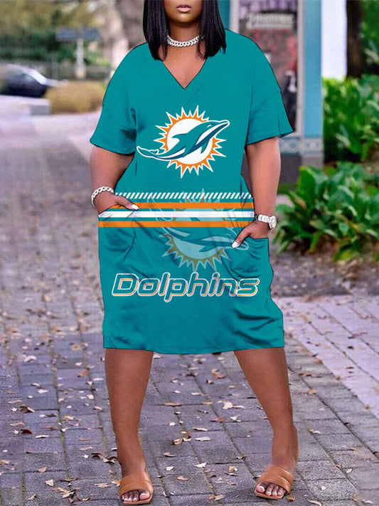 Miami Dolphins V-neck Casual Pocket Dress Limited Edition AZBTVCPD000442