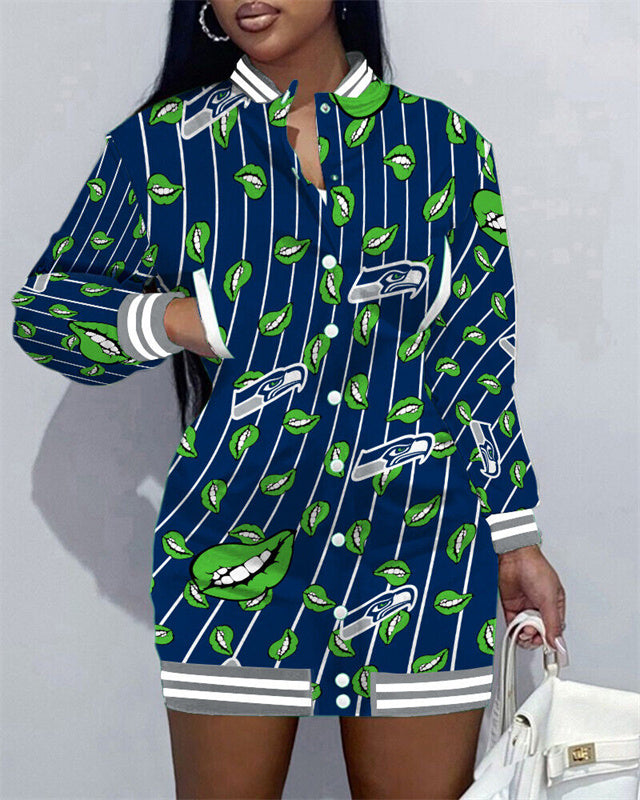 Seattle Seahawks Women Button Down Jacket Dress AZBTBDJD000147