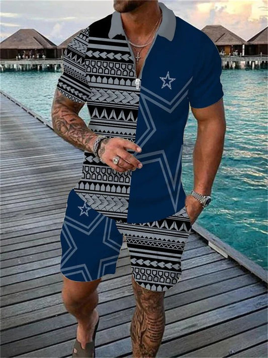 Dallas Cowboys Zip Polo Shirt And Shorts Men AZPLZ072