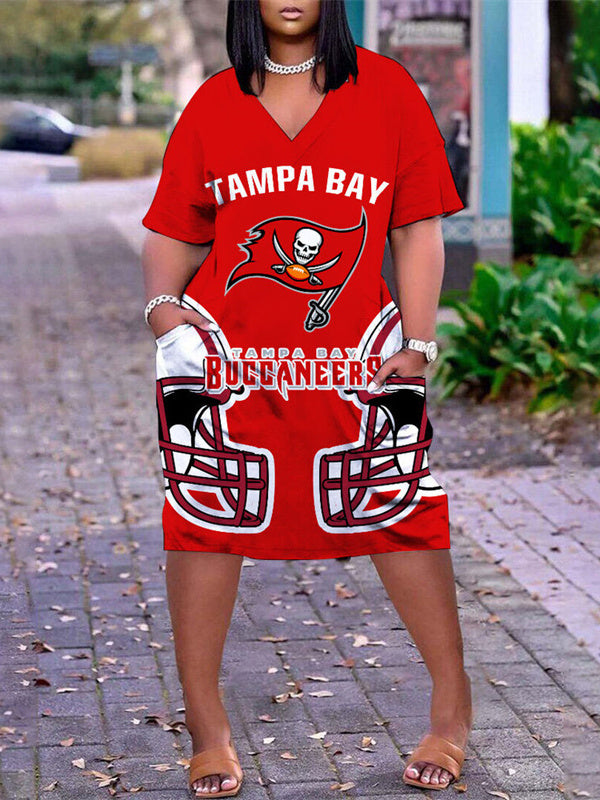 Tampa Bay Buccaneers V-neck Casual Pocket Dress Limited Edition AZBTVCPD000052