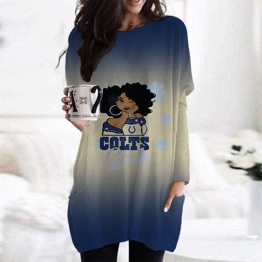 Indianapolis Colts Casual Long Sleeve Pocket Dress AZBTLSPD000034