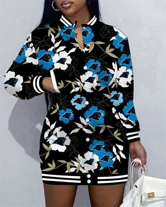 Carolina Panthers Women Button Down Jacket Dress AZBTBDJD000338