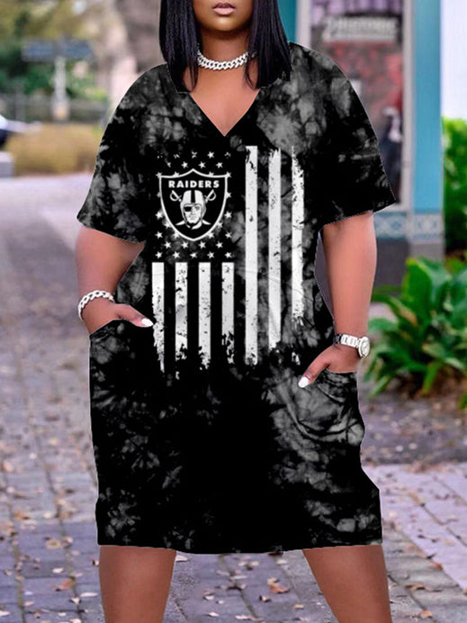 Las Vegas Raiders V-neck Casual Pocket Dress Limited Edition AZBTVCPD000080