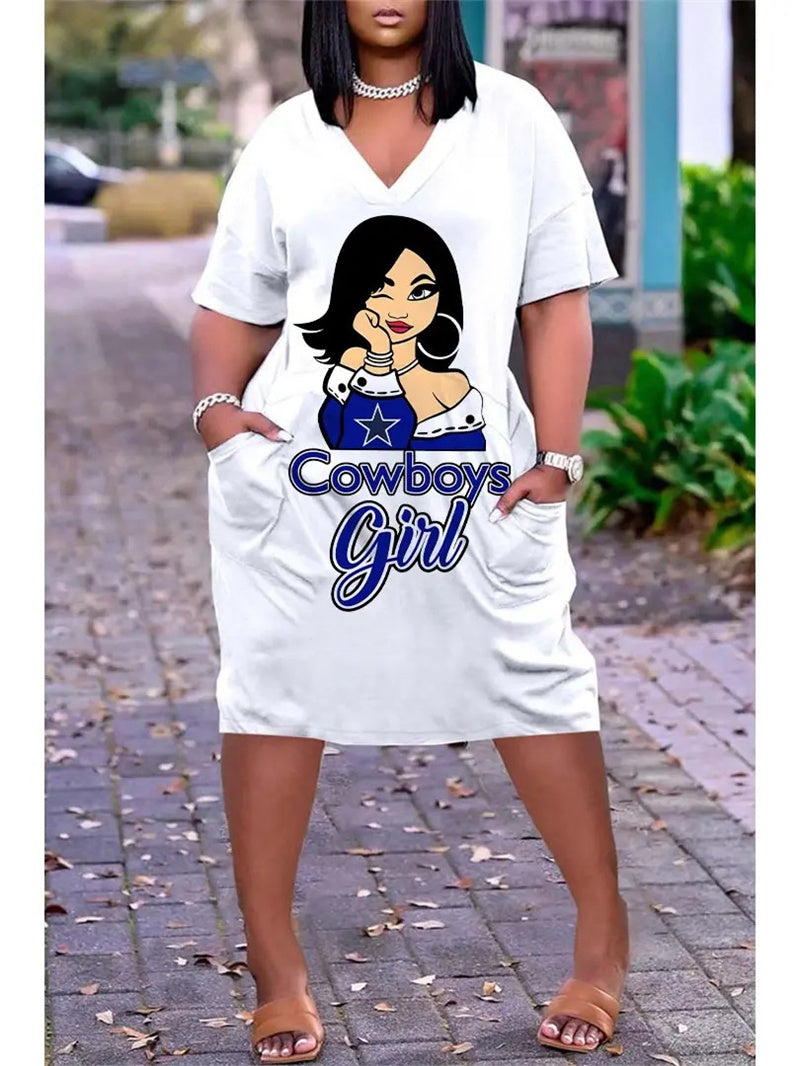 Dallas Cowboys V-neck Casual Pocket Dress Limited Edition AZBTVCPD000214