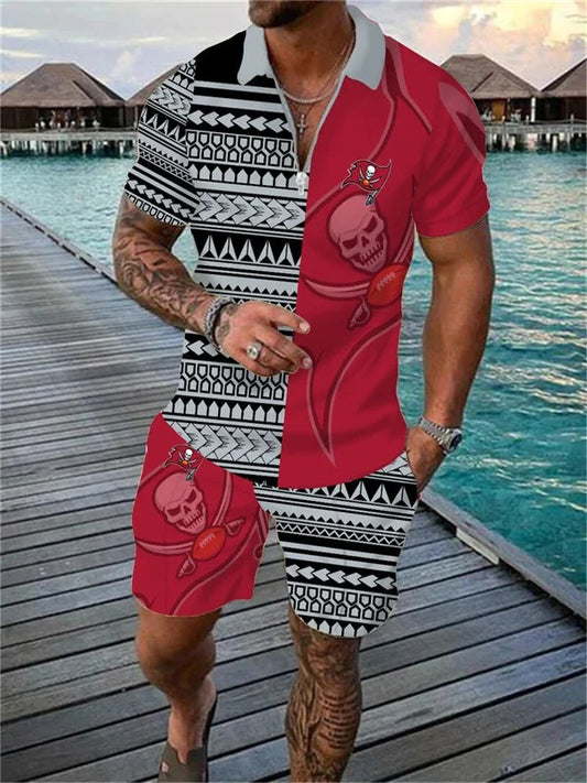 Tampa Bay Buccaneers Zip Polo Shirt And Shorts Men AZPLZ228