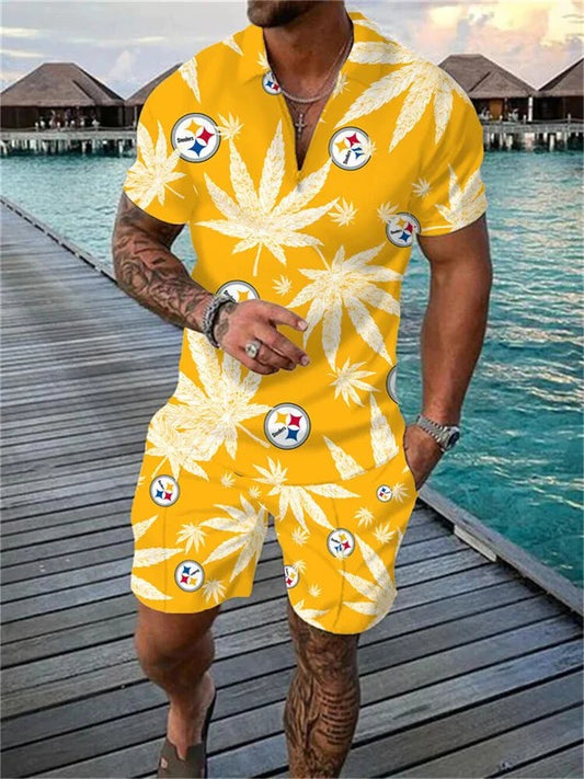 Pittsburgh Steelers Zip Polo Shirt And Shorts Men AZPLZ103