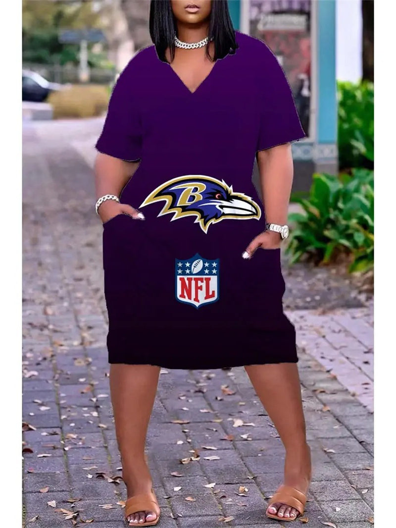 Baltimore Ravens V-neck Casual Pocket Dress Limited Edition AZBTVCPD000381