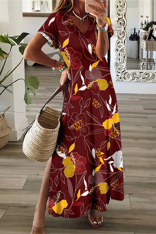Washington Commanders V-Neck Side Slit Long Dress AZBTVSD000285