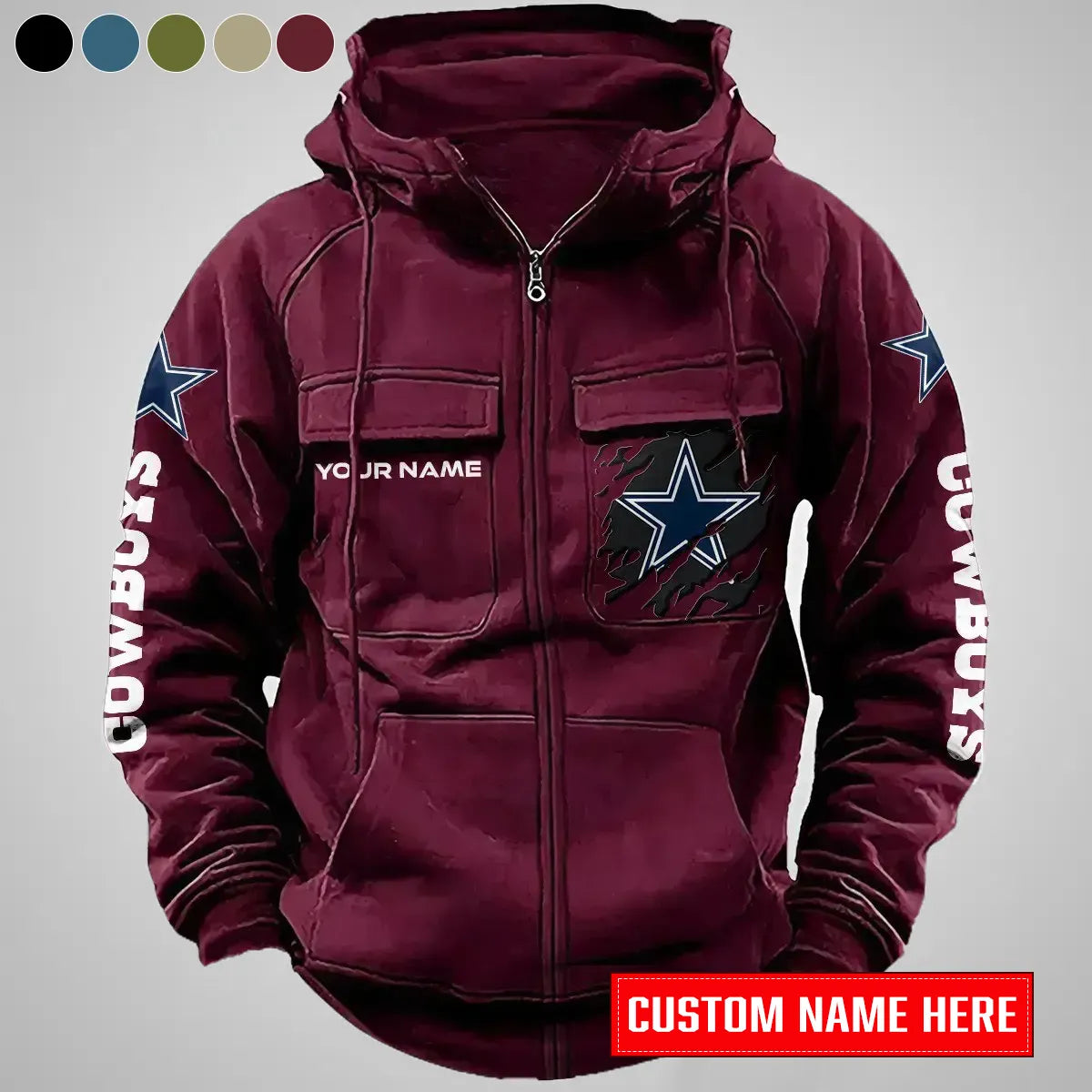 Green Bay Packers New Personalized Multi-Pockets Zip-Up Hoodie AZBTMZUHD000003
