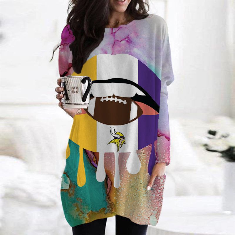 Minnesota Vikings Casual Long Sleeve Pocket Dress AZBTLSPD000001