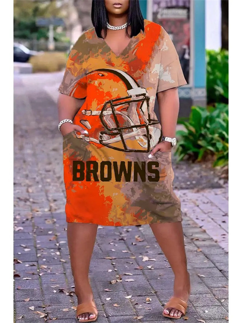 Cleveland Browns V-neck Casual Pocket Dress Limited Edition AZBTVCPD000385