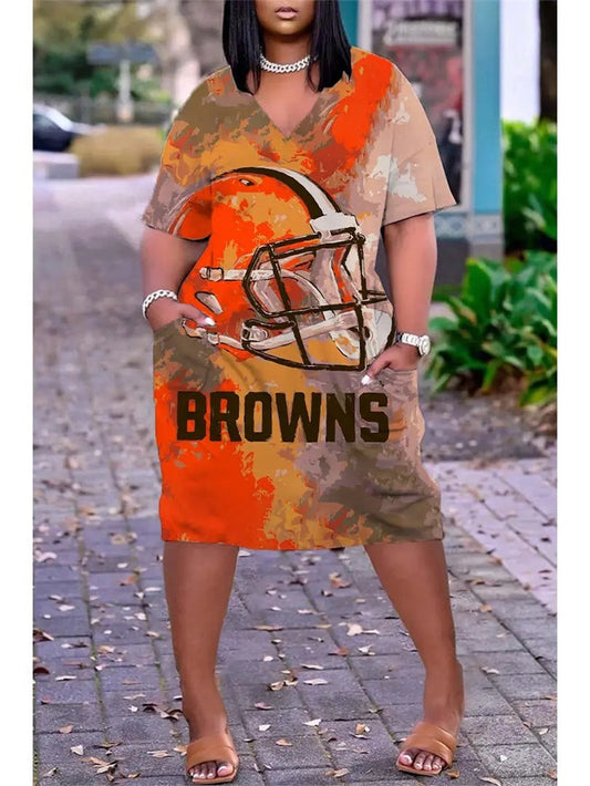 Cleveland Browns V-neck Casual Pocket Dress Limited Edition AZBTVCPD000385