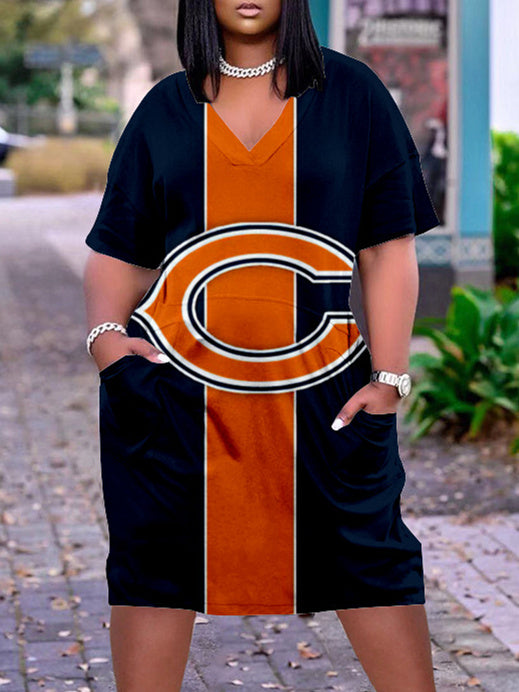 Chicago Bears V-neck Casual Pocket Dress Limited Edition AZBTVCPD000246